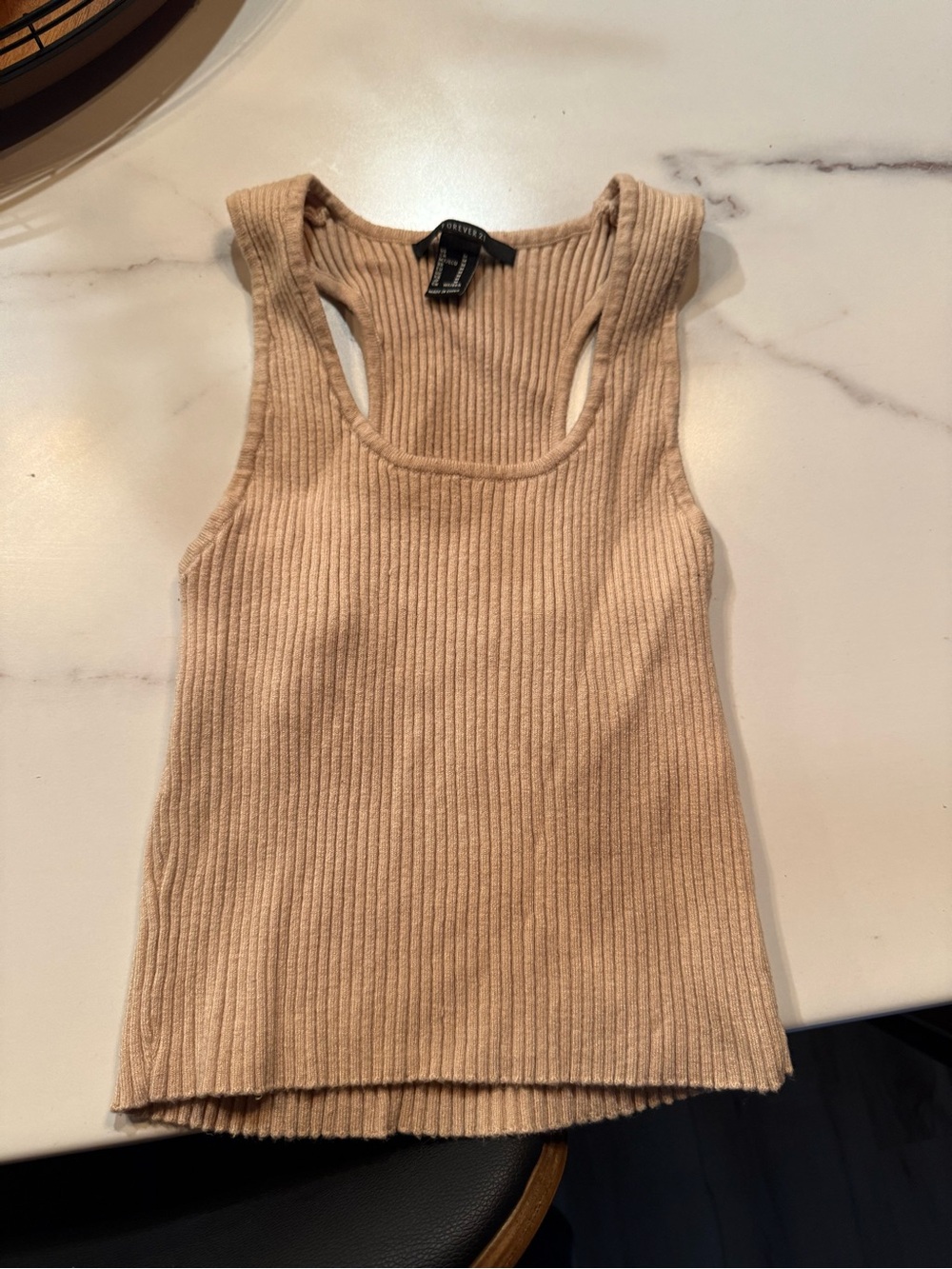 Forever 21 Beige Ribbed Racerback Tank Top
